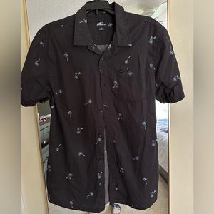 O’Neill black and blue palm tree button down